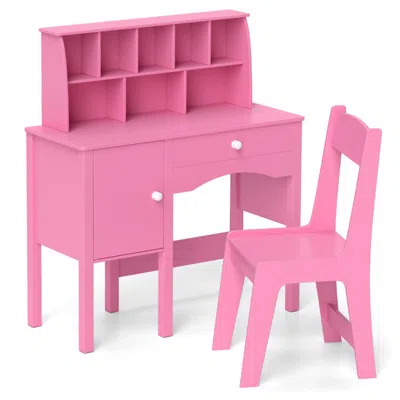 Hivvago Kids Study Desk And Chair Set With Chair Hutch And Storage Cabinet For 3+ Years Old