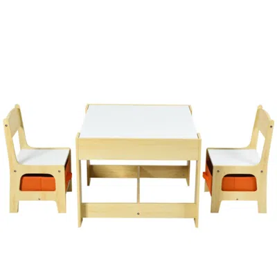 Hivvago Kids Table Chairs Set With Storage Boxes Blackboard Whiteboard Drawing-natural