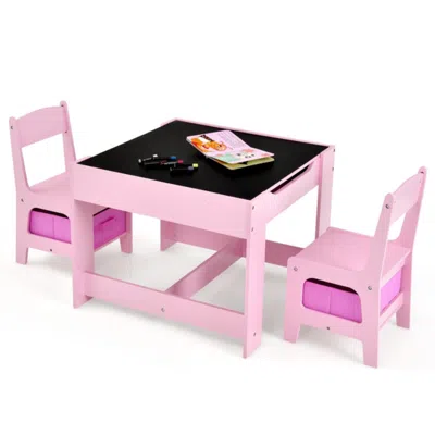 Hivvago Kids Table Chairs Set With Storage Boxes Blackboard Whiteboard Drawing-pink