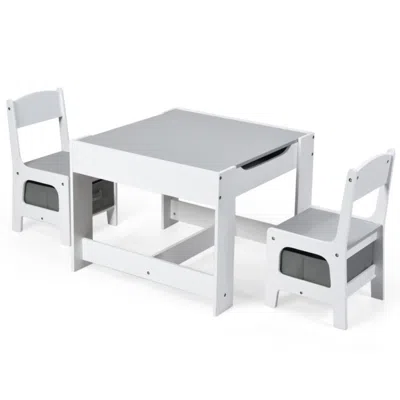 Hivvago Kids Table Chairs Set With Storage Boxes Blackboard Whiteboard Drawing-white