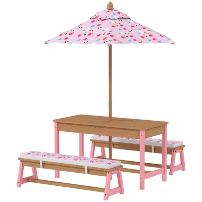 Hivvago Kids Table Set With Removable Cushions, Foldable Umbrella & Storage Boxes In Pink