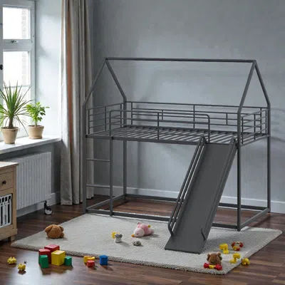 Hivvago Kids' Twin-over-twin Low Bunk Bed With Metal House Frame