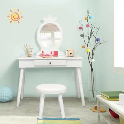 Hivvago Kids Vanity Makeup Table & Chair Set Make Up Stool-white