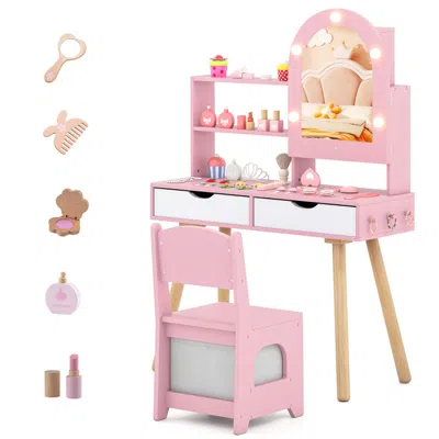 Hivvago Kids Vanity Set Pretend Play Dressing Table Set With 3-color Lighting Modes Adjustable Brightness An