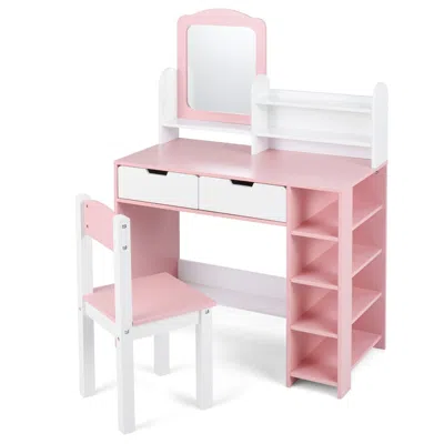 Hivvago Kids Vanity Set With Chair And Mirror Makeup Dressing Desk With Storage Shelves And Drawers