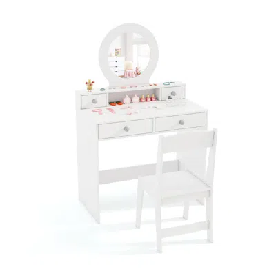 Hivvago Kids Vanity Set With Mirror Princess Makeup Dressing Desk And Chair Set With Mirror