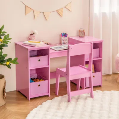 Hivvago Kids Vanity Table And Chair Set With Removable Mirrors And 4 Storage Bins-pink