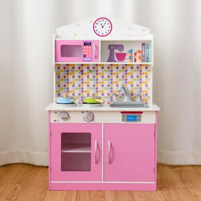 Hivvago Kids Wooden Pretend Cooking Playset Cookware Play Set Kitchen Toys Toddler Gift-pink In Multi