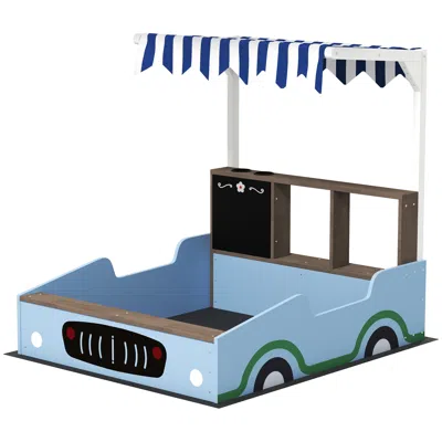 Hivvago Kids Wooden Sandbox With Canopy, Seats, And Play Features