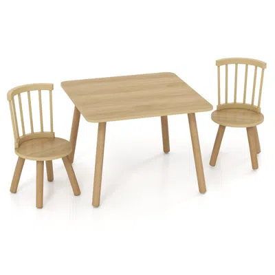 Hivvago Kids Wooden Table And Chairs Set 3-piece Toddler Furniture With Pine Wood Frame