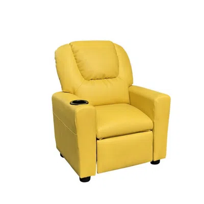 Hivvago Kids Youth Recliner Chair With Cup Holder, Yellow Faux Leather Upholstery