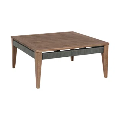 Hivvago Kimi 36 Inch Outdoor Coffee Table, Brown Eucalyptus Wood, Woven Rope Apron