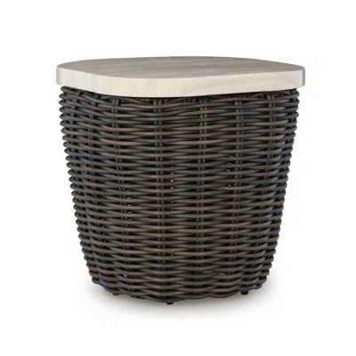 Hivvago Kimo Outdoor Square End Table, Dark Brown Wicker Details, 23 Inch