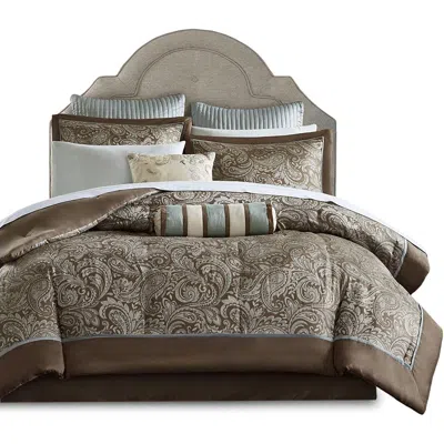 Hivvago King 12 Piece Cotton Polyester Comforter Set Blue Paisley In Brown