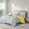 Hivvago King / Cal King Reversible Comforter Set In Grey White Yellow Chevron Stripe