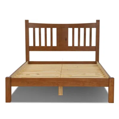 Hivvago King Farmhouse Style Solid Wood Platform Bed Frame With Headboard In Walnut In Brown