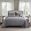 Hivvago King Gray Charcoal Velvet Microfiber Polyester Reversible 3-piece Quilt Set In Gray