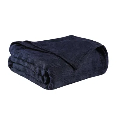 Hivvago King Navy Blue Cotton Basketweave Geometric Blanket