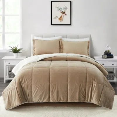 Hivvago King Plush Microfiber Reversible Comforter Set In Gold In Neutral