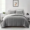 Hivvago King Plush Microfiber Reversible Comforter Set In Grey