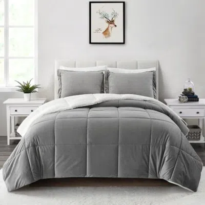 Hivvago King Plush Microfiber Reversible Comforter Set In Grey