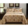 Hivvago King Retro Moon Shaped Floral Medallion Reversible 3 Piece Quilt Set In Orange