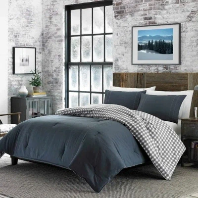 Hivvago King Size 100% Cotton Reverse Plaid Gray/white Comforter Set In Blue