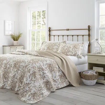 Hivvago King Size 3 Piece Bed-in-a-bag Bohemian Tan Beige Floral Cotton Quilt Set In Multi