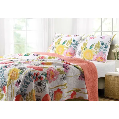 Hivvago King Size 3-piece Cotton Quilt Set With Multi-color Floral Pattern