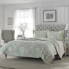 Hivvago King Size 3-piece Reversible Cotton Quilt Set With Seafoam Blue Beige Floral Pattern In Green