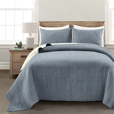 Hivvago King Size 3-piece Reversible Woven Cotton Quilt Set In Navy Cream