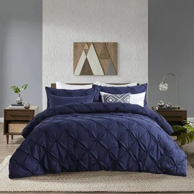 Hivvago King Size All Season Pleated Hypoallergenic Microfiber Reversible 3 Piece Comforter Set In Navy