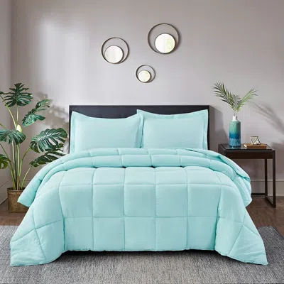 Hivvago King Size Aqua 3 Piece Microfiber Reversible Comforter Set In Blue