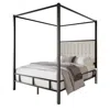 Hivvago King Size Black Metal Canopy Bed With Upholstered Button-tufted Headboard In Black