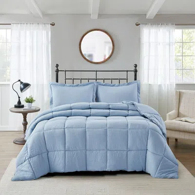 Hivvago King Size Blue 3 Piece Microfiber Reversible Comforter Set