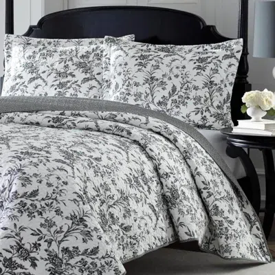 Hivvago King Size Cotton Blend 3-piece Reversible Quilt Set In Grey White Floral Design