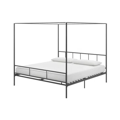 Hivvago King Size Dark Grey Metal Canopy Bed Frame With Headboard And Footboard