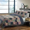 Hivvago King Size Farmhouse Red Navy Plaid 100-percent Cotton Reversible Quilt Set