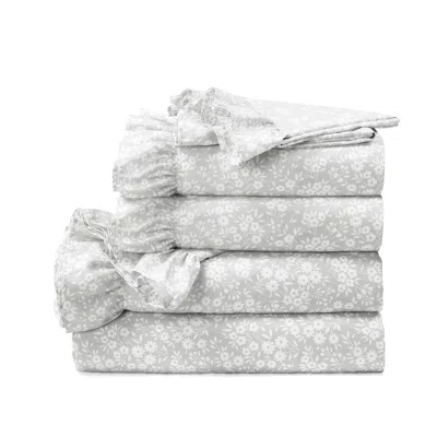 Hivvago King Size Grey Ruffle Floral Polyester 6 Piece Sheet Set In Gray