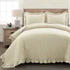 Hivvago King Size Lightweight Yellow Ruffle Reversible Oversized 3 Piece Quilt Set