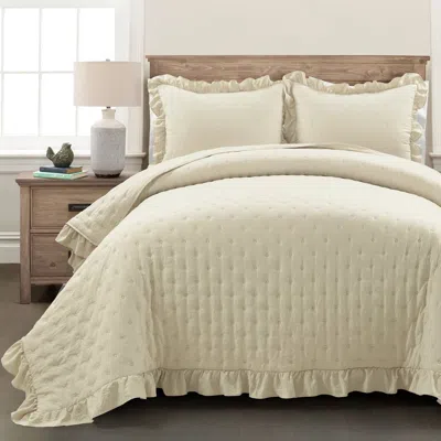 Hivvago King Size Lightweight Yellow Ruffle Reversible Oversized 3 Piece Quilt Set
