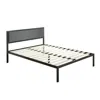 Hivvago King Size Metal Platform Bed Frame With Wood Slats And Upholstered Headboard In Gray