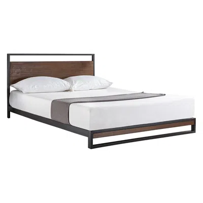 Hivvago King Size Metal Wood Platform Bed Frame With Headboard In Brown