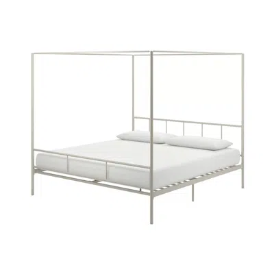Hivvago King Size Modern Metal Canopy Bed Frame With Headboard And Footboard In White