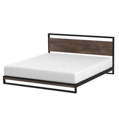 Hivvago King Size Modern Metal Wood Platform Bed Frame With Headboard In Gray In Brown