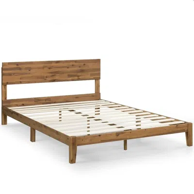 Hivvago King Size Modern Wood Platform Bed Frame With Headboard In Medium Brown