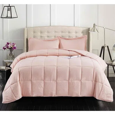 Hivvago King Size Pink 3 Piece Microfiber Reversible Comforter Set