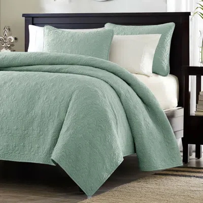 Hivvago King Size Seafoam Green Blue Coverlet Set With Quilted Floral Pattern