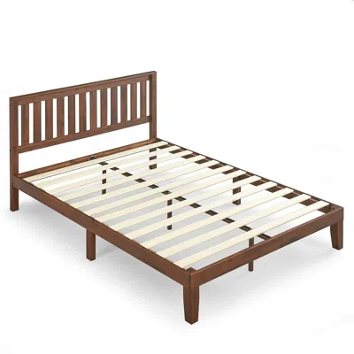 Hivvago King Size Solid Wood Platform Bed Frame With Headboard In Espresso Finish In Brown
