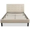 Hivvago Full Size Platform Bed Frame With Taupe Button Tufted Upholstered Headboard